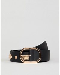 ASOS DESIGN Faux Leather Wide Belt In Black With Gold Studding