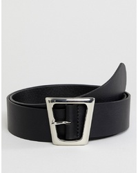 ASOS DESIGN Faux Leather Wide Belt In Black With Silver Geometric