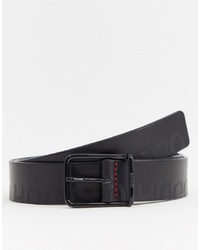 Hugo Gal L Leather All Over Logo Belt In Black