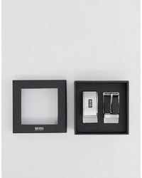 BOSS Gregorio Reversible Dual Placket Leather Belt Gift Box In Black