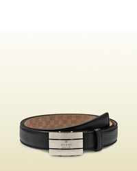 Gucci Black Leather Belt With Rectangle Buckle