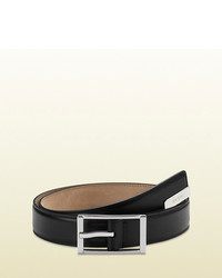 Gucci Black Leather Belt With Rectangular Buckle