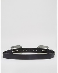 Asos Large Double Buckle Leather Western Waist And Hip Belt