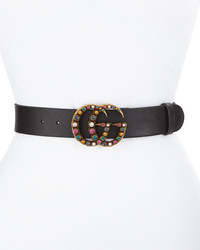 Gucci Leather Belt W Crystal Double G Buckle