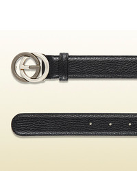 Gucci Leather Belt With Contrast Interlocking G Buckle
