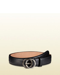 Gucci Leather Belt With Contrast Interlocking G Buckle