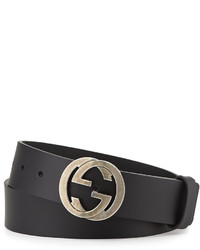 Gucci Leather Belt With Interlocking G Buckle Black