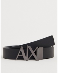 Armani Exchange Leather Reversible Logo Belt In Blackgrey