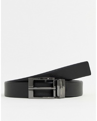 Armani Exchange Leather Reversible Logo Keeper Belt In Blackdark Brown