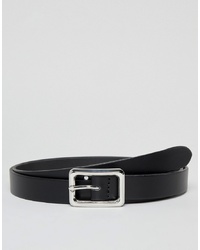 ASOS DESIGN Leather Skinny Belt In Black With Silver Square