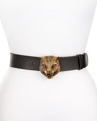 Gucci Leather Tiger Buckle Belt Black