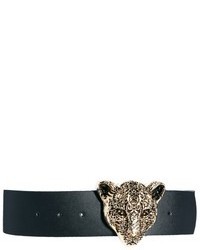 Liquorish Tiger Black Leather Look Snap Belt Black
