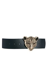 Liquorish Tiger Black Leather Look Snap Belt