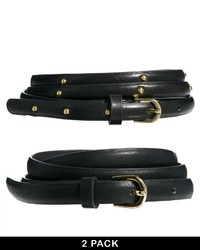 Asos Metal 2 Pack Studplain Skinny Waist Belt