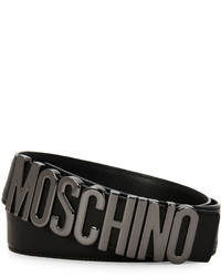 Moschino Metal Logo Adjustable Leather Belt Black