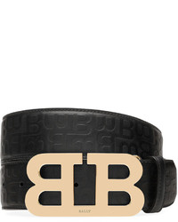 Bally Mirror B Stamped Leather Belt Black