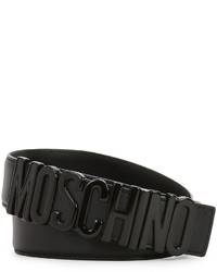 Moschino Monochromatic Leather Logo Belt Black