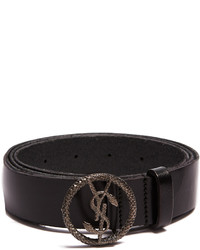 Saint Laurent Monogram Round Snake Buckle Leather Belt
