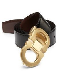 Salvatore Ferragamo Shiny Lux Two Buckle Reversible Leather Belt Gift Set