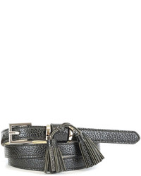 Neiman Marcus Skinny Faux Leather 15mm Tassel Loop Belt Black