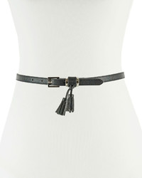 Neiman Marcus Skinny Faux Leather 15mm Tassel Loop Belt Black