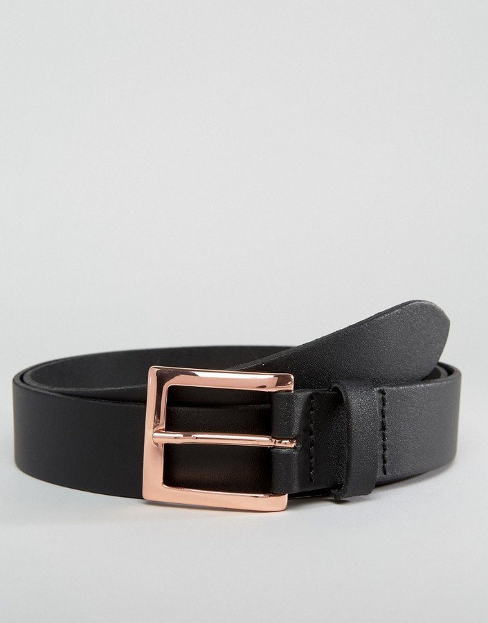 ASOS Leather Belt With Rose Gold Buckle in Brown for Men