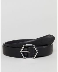ASOS DESIGN Smart Slim Faux Leather Belt In Black With Hexagon