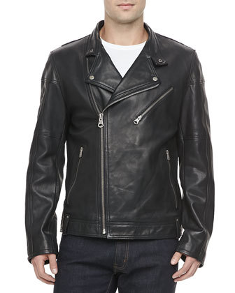 Andrew Marc Asymmetric Zip Moto Jacket Black, $402 | Neiman Marcus ...