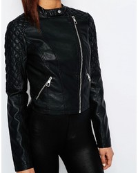 Lipsy Ariana Grande For Faux Leather Biker Jacket With Quilted Sleeves