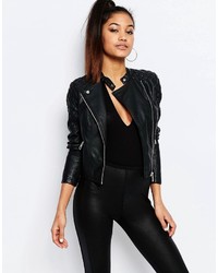 Lipsy Ariana Grande For Faux Leather Biker Jacket With Quilted Sleeves