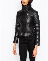 Asos Collection Biker Jacket With Funnel Neck In Leather