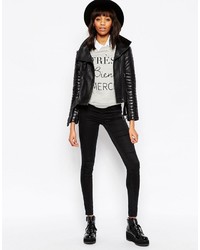 Asos Collection Biker Jacket With Funnel Neck In Leather