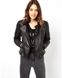 Asos Leather Biker Jacket With Quilt Detail
