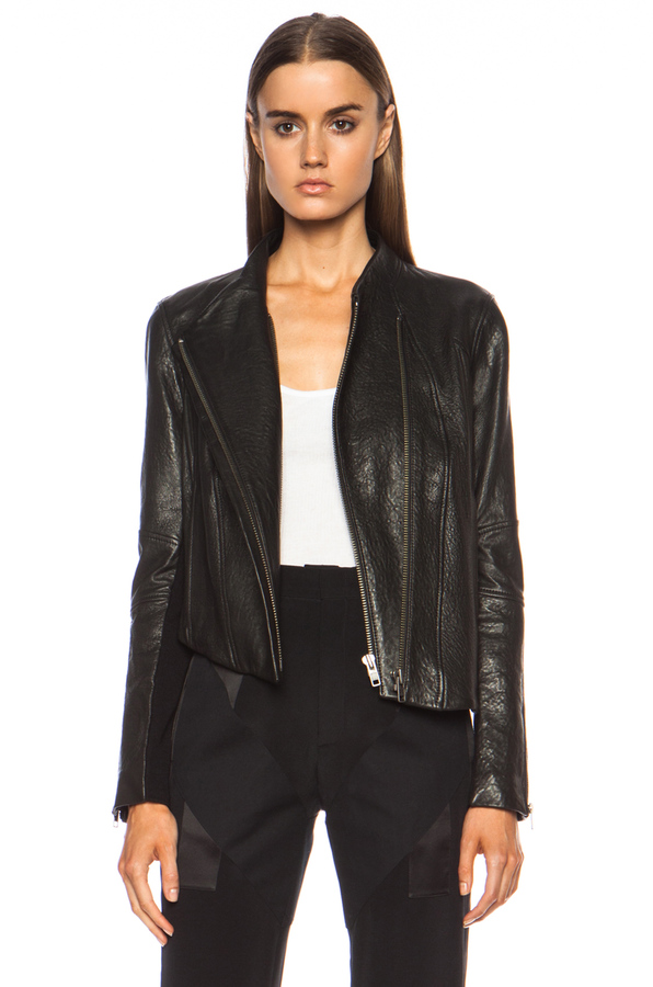 Helmut Lang Asymmetric Blistered Leather Jacket, $1,390 | Forward By ...