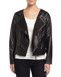 Max Studio Asymmetric Zip Faux Leather Jacket Black