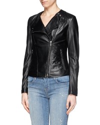 Armani Collezioni Asymmetric Zip Leather Biker Jacket