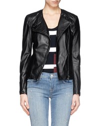 Armani Collezioni Asymmetric Zip Leather Biker Jacket