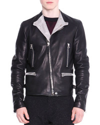 Lanvin Asymmetric Zip Leather Moto Jacket Black