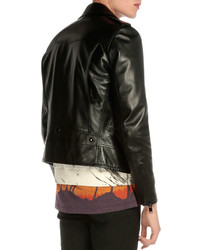 Saint Laurent Asymmetrical Zip Leather Moto Jacket Black