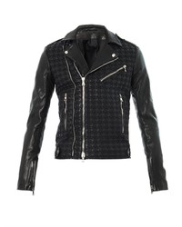 Balmain Houndstooth Leather Biker Jacket