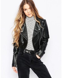 Barneys Originals Cropped Leather Biker Jacket