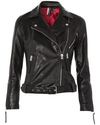 Topshop Belted Leather Biker Jacket