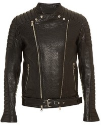 Balmain Biker Collarless Leather Jacket