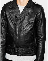 Schott Biker Jacket In Leather With Belt