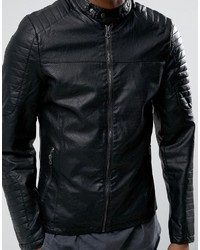 Pull&Bear Biker Jacket With Perforated Detail In Black