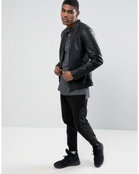 Pull&Bear Biker Jacket With Perforated Detail In Black