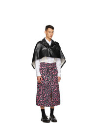 Comme Des Garcons Homme Plus Black And Pink Faux Leather Leopard Poncho Coat