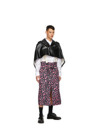 Comme Des Garcons Homme Plus Black And Pink Faux Leather Leopard Poncho Coat