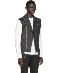 Pierre Balmain Black Denim And Leather Biker Jacket