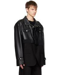 Feng Chen Wang Black Detachable Faux Leather Jacket